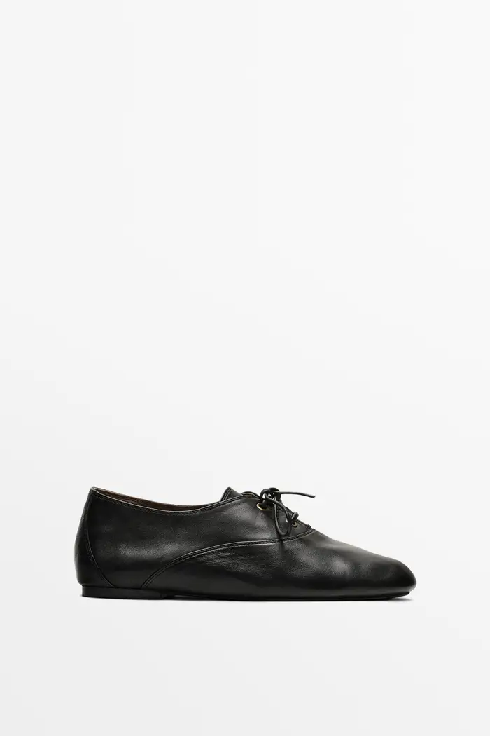 Scarpa Stringata In Morbida Pelle - Nero - - Massimo Dutti - Female