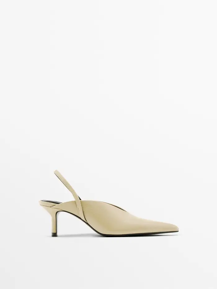 Massimo Dutti Scarpe Con Tacco Slingback - Ecru - - - Femminile