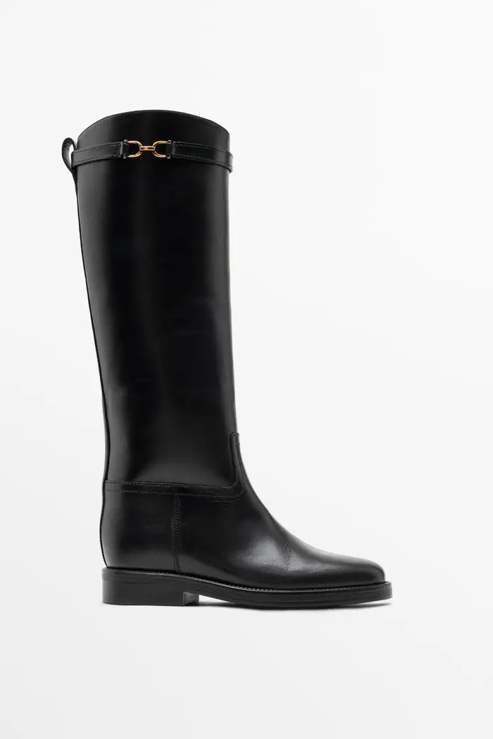 Massimo Dutti Stivali Cavallerizza In Pelle - Nero - - - Femminile