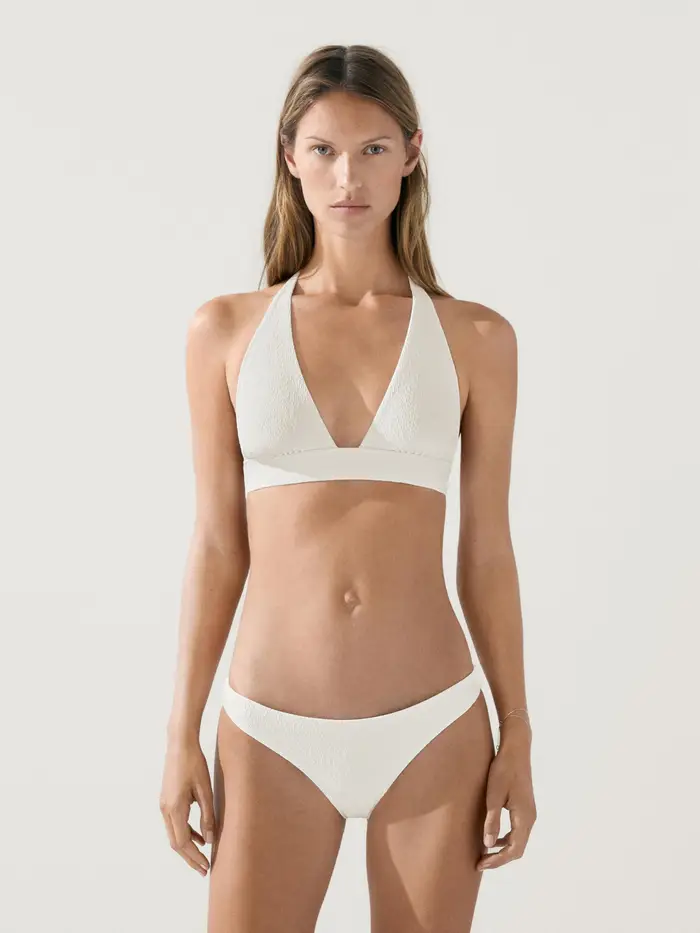 Massimo Dutti Top Bikini A Triangolo Testurizzato - Bianco Roto - - - Femminile