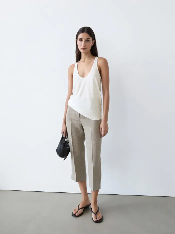 Massimo Dutti Top Con Spalline 100% Lino - Bianco Roto - - - Femminile