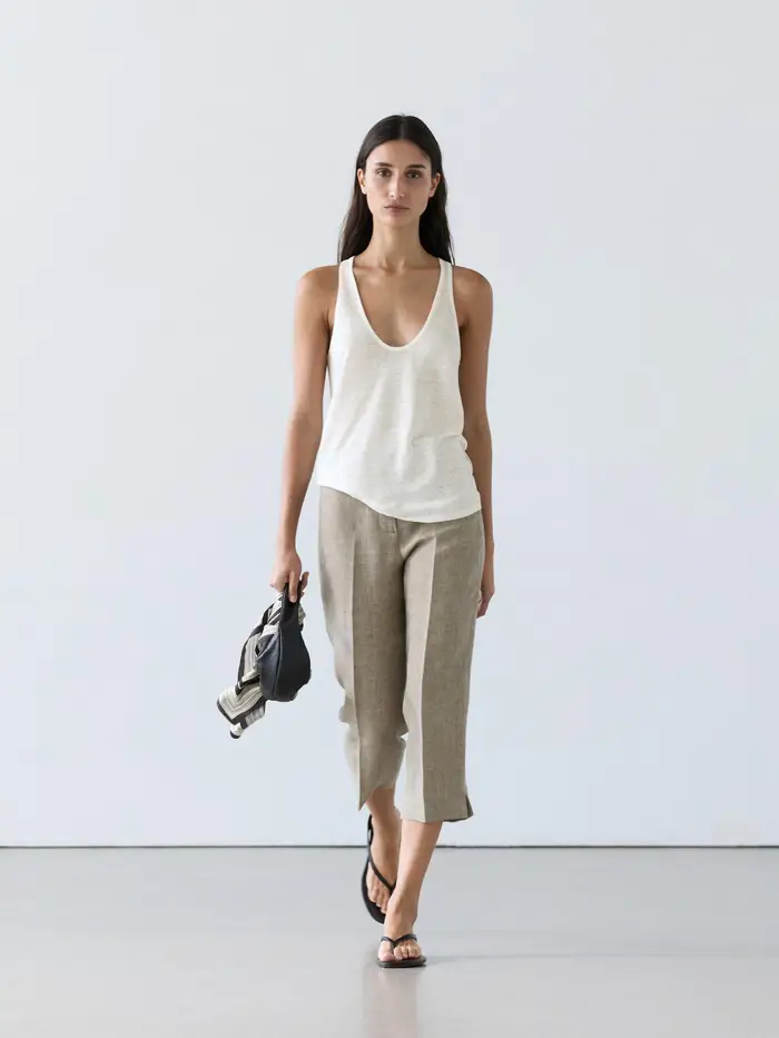 Massimo Dutti Top Con Spalline 100% Lino - Bianco Roto - - - Femminile