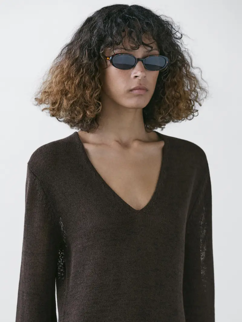 Massimo Dutti Vestito In Maglia Combinato Con Cotone - Marrone Rossastro - - - Femminile