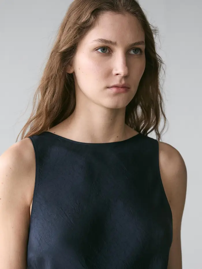 Massimo Dutti Vestito Midi Morbido - Azzurro - - - Femminile