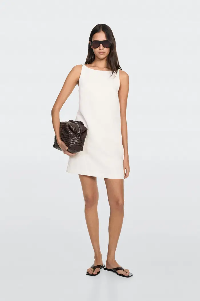 Massimo Dutti Vestito Mini Con Scollo A Barchetta - Ecru - - - Femminile