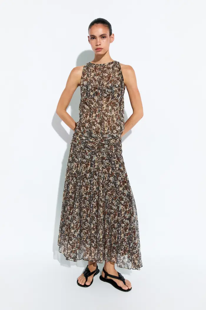 Massimo Dutti Vestito Stampato Con Fascia In Vita - Nero - - - Femminile