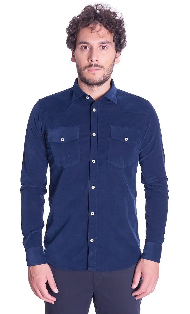 Mastricamiciai Camicia in velluto slim fit, colore blu