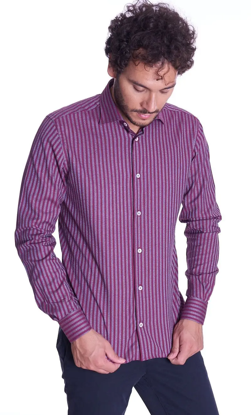Mastricamiciai Camicia rigata regular fit, colore bordeaux