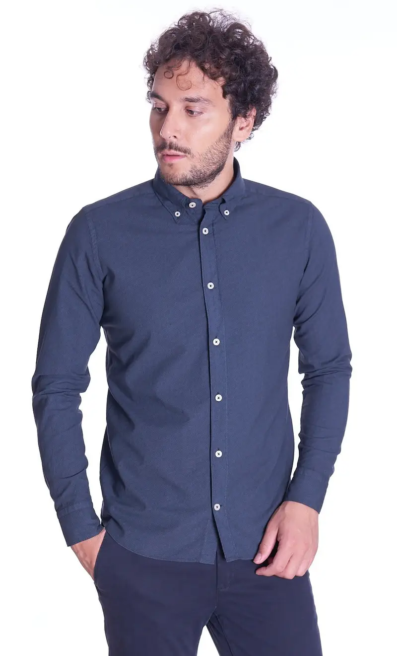Mastricamiciai Camicia spigata button down slim fit, colore grigio