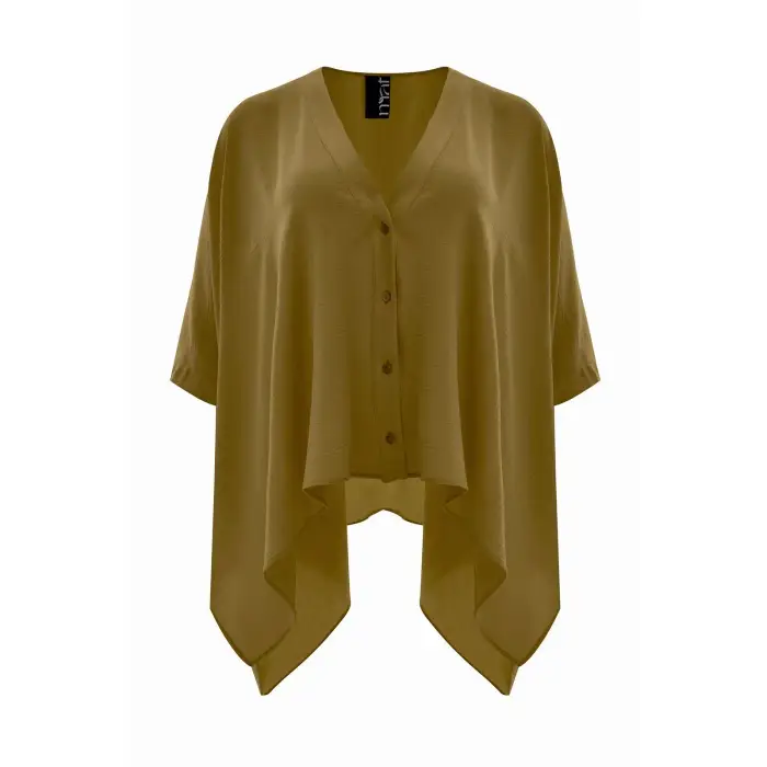 Blusa a collo V in crêpe con lati a taglio vivo donna Mat Fashion Airwashed Vert