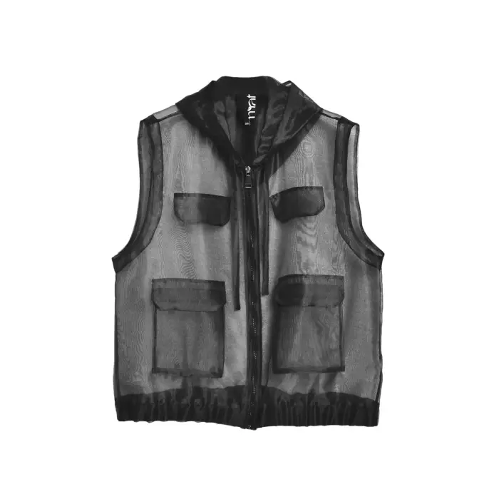 Gilet da donna con cappuccio Mat Fashion Organza Noir