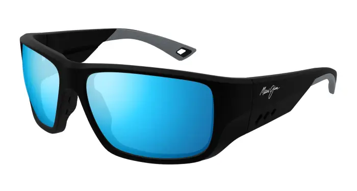 Uomo Maui Jim MJ0664SA 001 Occhiali da sole Iniettato Nero Blu Squadrata