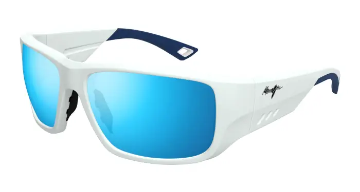 Uomo Maui Jim MJ0664SA 002 Occhiali da sole Iniettato Bianco Blu Squadrata