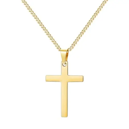 Maykafay Collana Croce Uomo, Crocifisso Collana Uomo in Acciaio Inossidabile, Catena con Pendente Croce Catenina, Oro