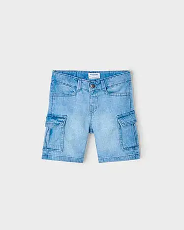 Bermuda cargo Mayoral in denim di puro cotone lavaggio chiaro stone washed