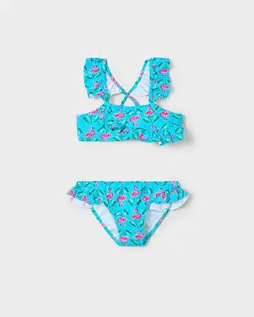 Bikini Mayoral a fascia azzurro con fantasia fenicotteri in tessuto stretch