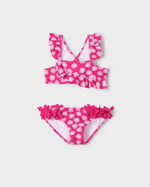 Bikini Mayoral a fascia fucsia con fantasia conchiglie in tessuto stretch
