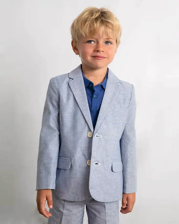 Mayoral Blazer in misto cotone e lino a righe azzurre e bianche