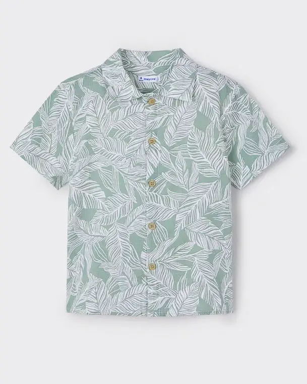 Camicia color salvia in cotone e viscosa a fantasia felci