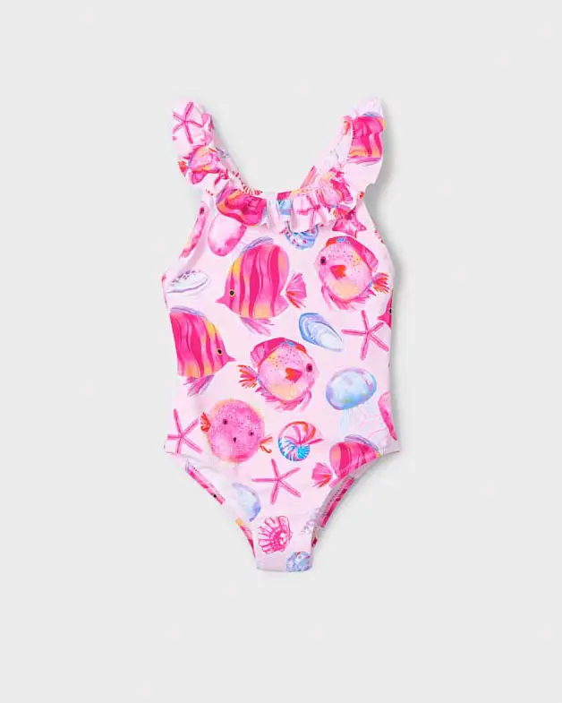 Costume intero Mayoral rosa con fantasia pesci