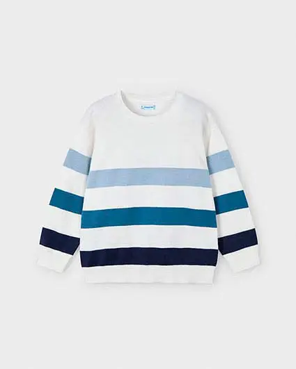 Maglioncino Mayoral avorio girocollo in fantasia a righe blu