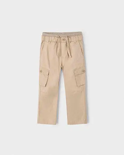 Pantalone cargo Mayoral beige in leggero popeline di cotone con coulisse