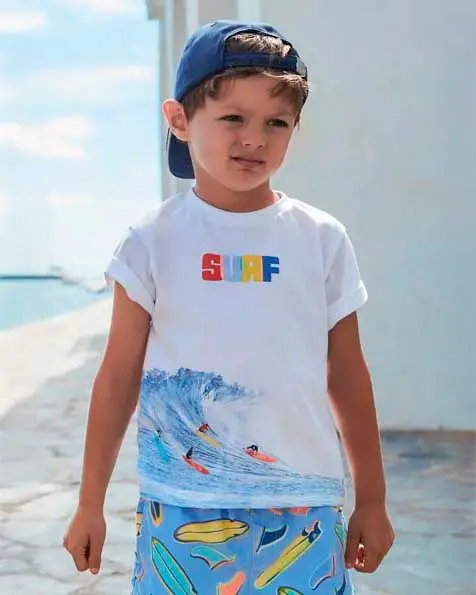 T-shirt bianca in puro cotone con stampa surf