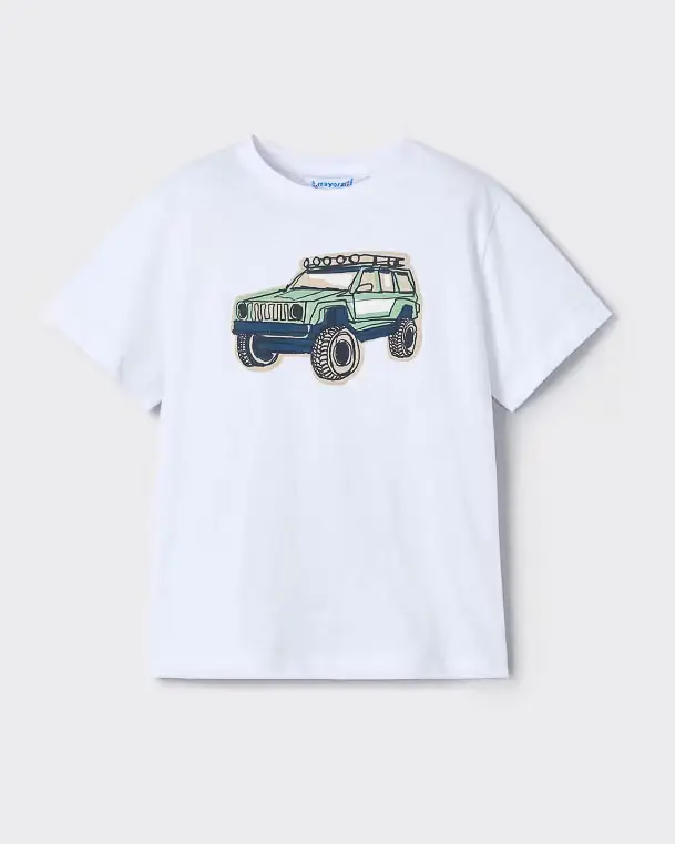 T-shirt bianca Mayoral in puro cotone con stampa fuoristrada