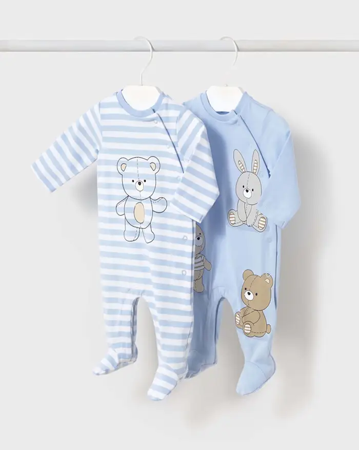 Tutina azzurra Mayoral a gambaletto con maniche lunghe e stampa animaletti