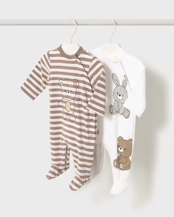 Tutina Mayoral bianca a gambaletto con maniche lunghe e stampa animaletti