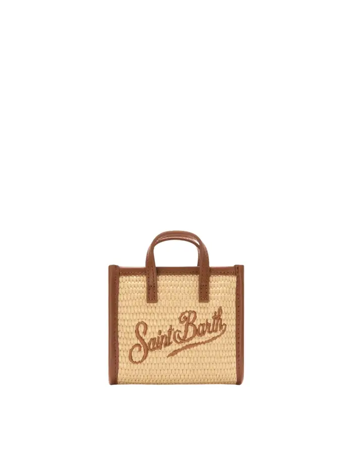 borsa vivian micro straw in rafia beige e dettagli in pelle marrone