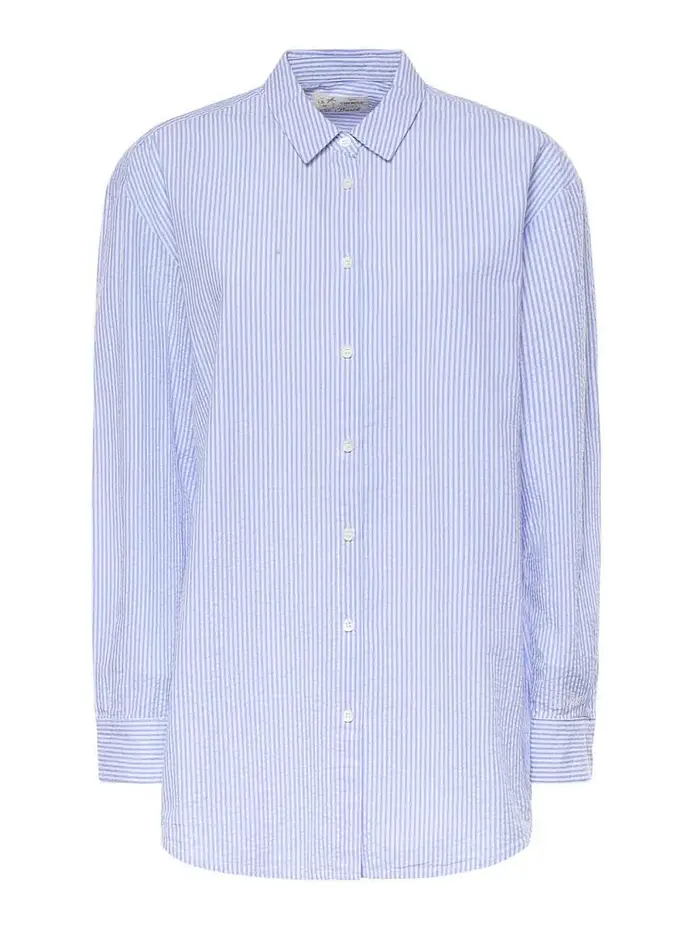 Mc2 Saint Barth Camicia In Cotone Rigato Con Ricamo Blu