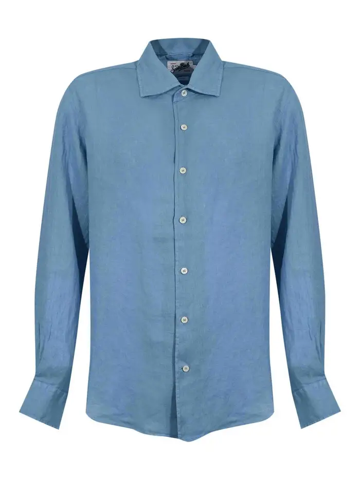 Camicia Raphael In Lino Dusty Blue Blu