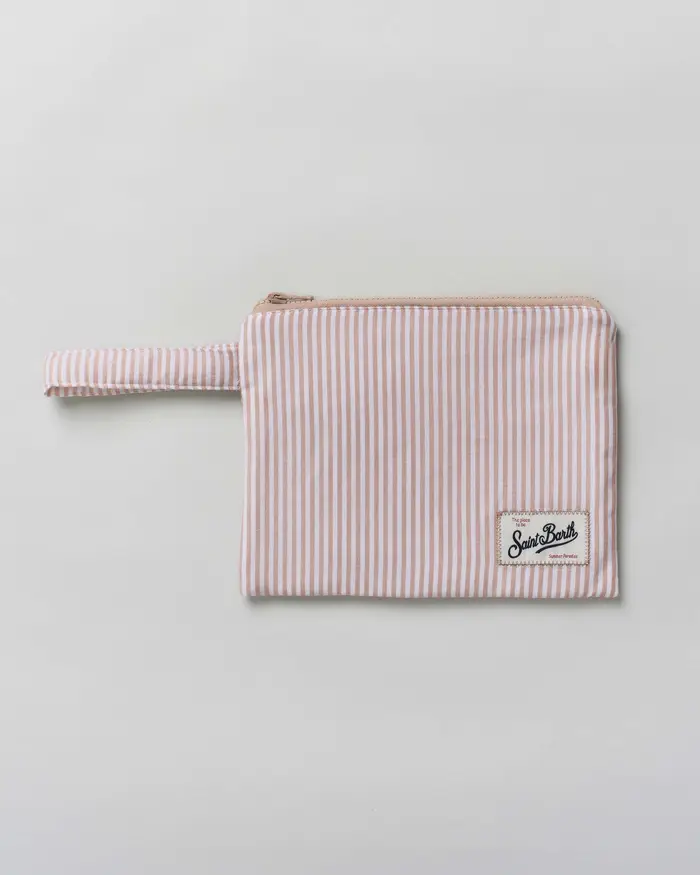 MC2 Saint Barth Pochette Pareasy Stripes a righe bianche e beige in cotone