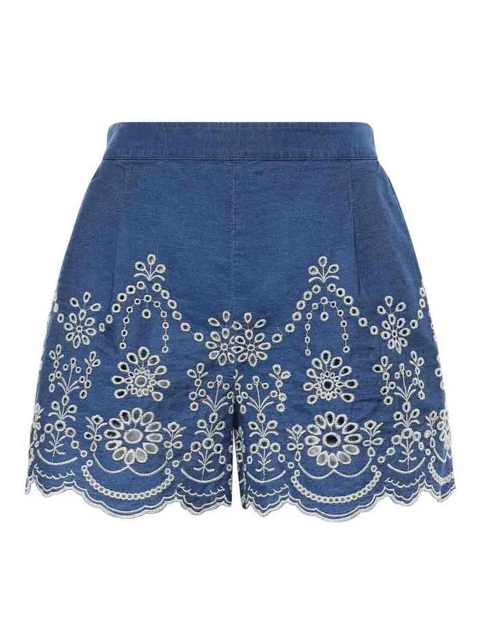 Mc2 Saint Barth Shorts Amani in Chambray con ricamo Blu