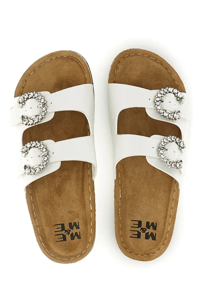 Ciabatte bianche con doppia fascia e fibbie gioiello Me & me H3Y861141 [BIANCO]