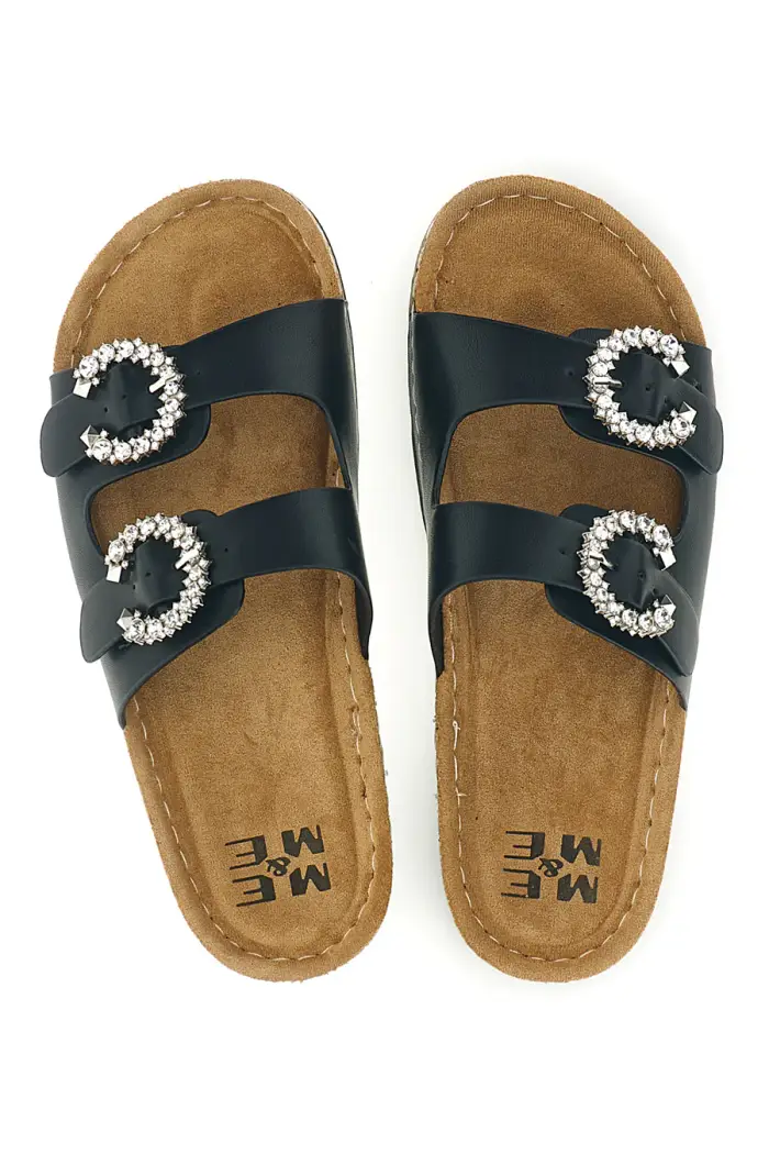 Ciabatte nere con doppia fascia e fibbie gioiello Me & me H3Y861141 [NERO]