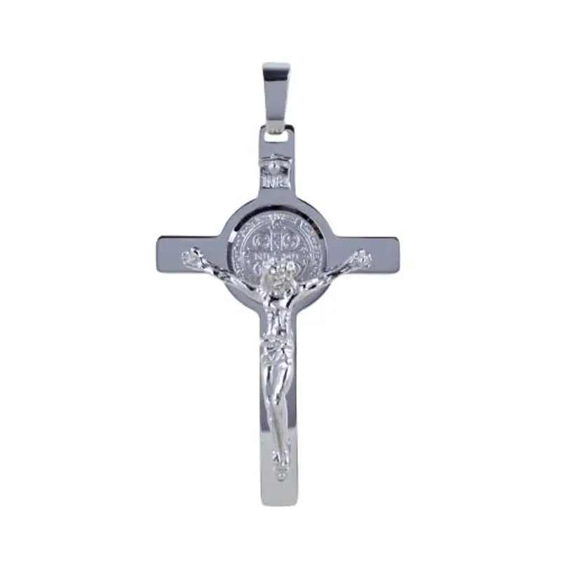 medaglie religiose croce di san benedetto in oro bianco con medaglia