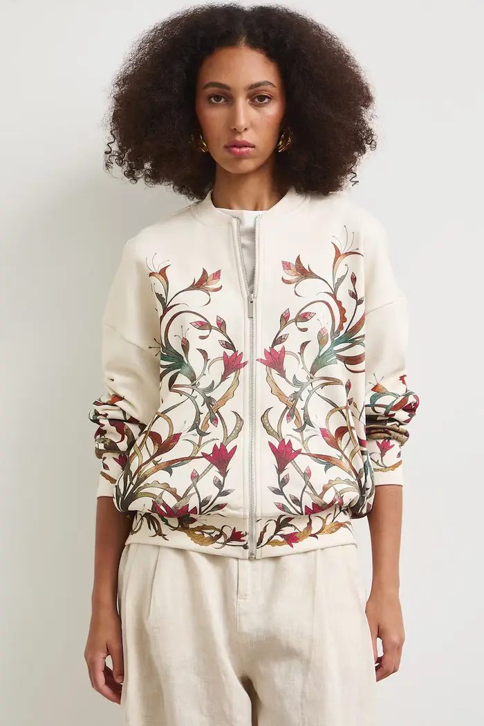 Medicine felpa con cerniera da donna in cotone Beige