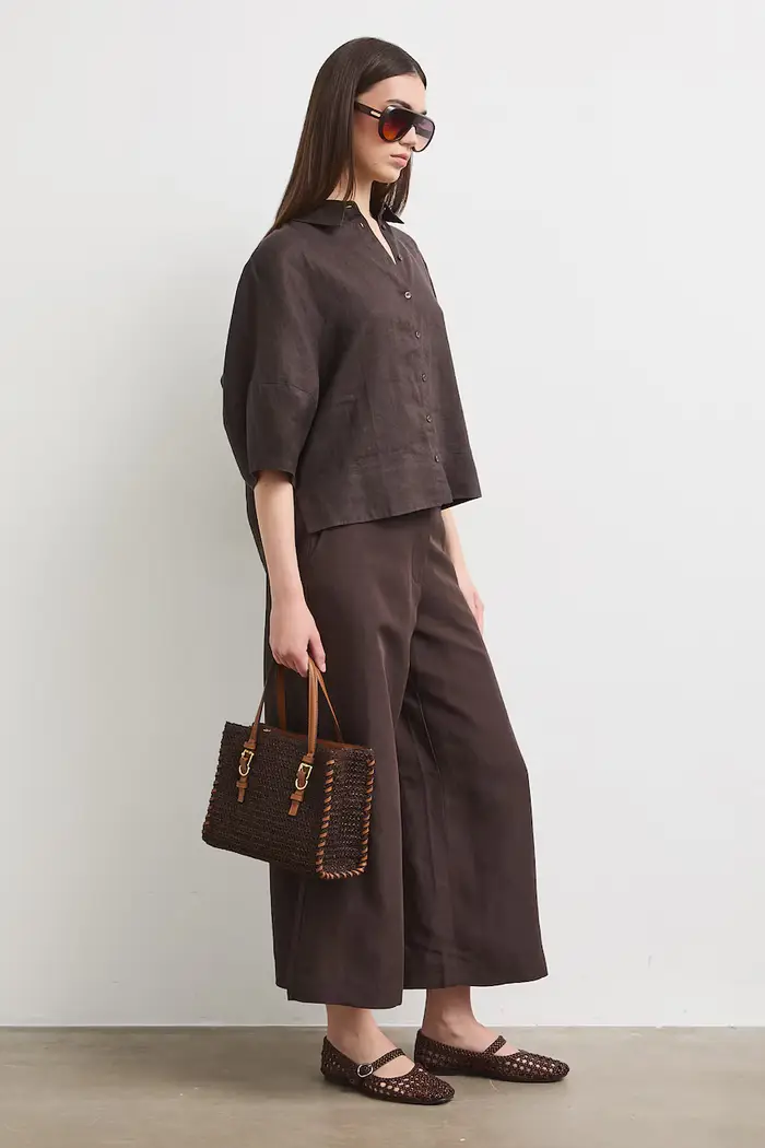 Medicine pantaloni culottes da donna con misto lino Marrone