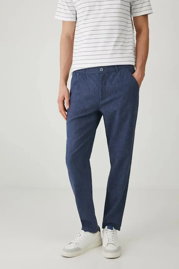 Medicine pantaloni da uomo con lino Blu navy