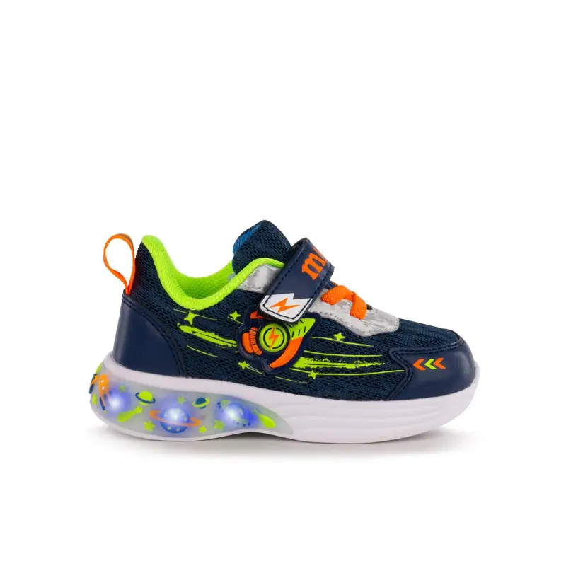 MELANIA Sneakers blu e multicolor fluo con luci e con strappo