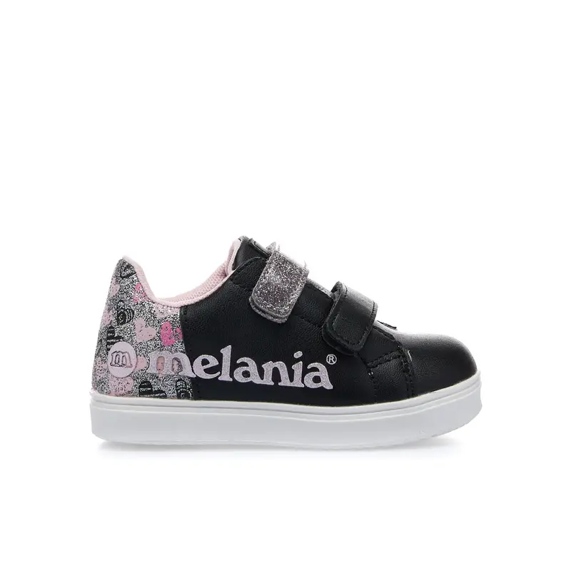 MELANIA Sneakers nere con cuoricini e doppio velcro