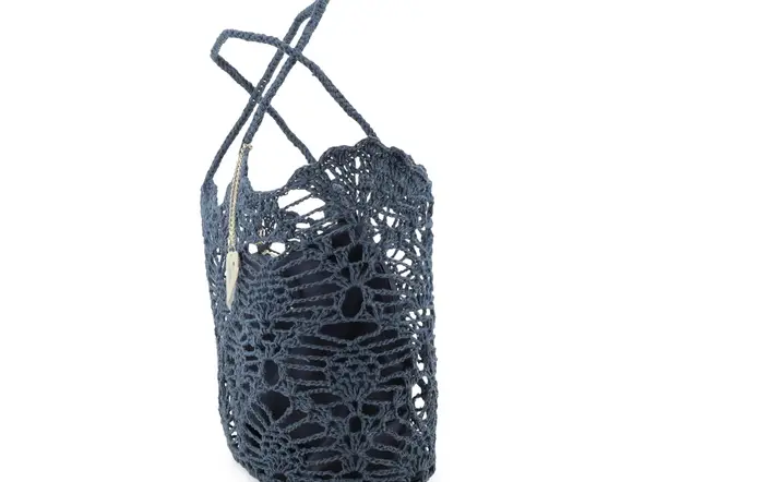 Melluso Borsa in tessuto uncinetto con tasca interna con zip blu