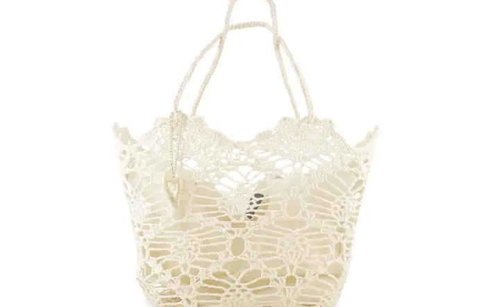 Melluso Borsa in tessuto uncinetto con tasca interna con zip colore beige naturale