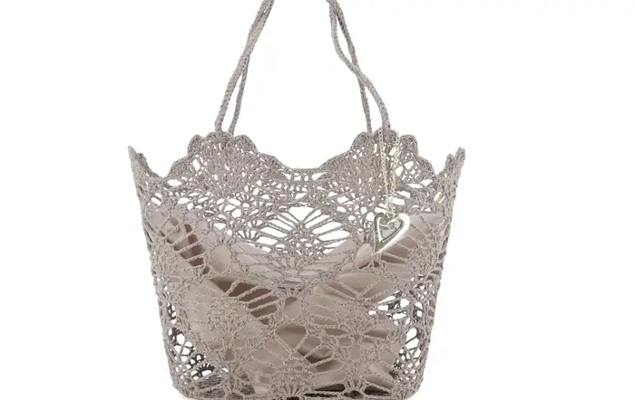 Melluso Borsa in tessuto uncinetto con tasca interna con zip colore corda