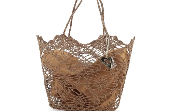 Melluso Borsa in tessuto uncinetto con tasca interna con zip colore marrone