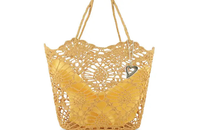 Melluso Borsa in tessuto uncinetto con tasca interna con zip colore senape