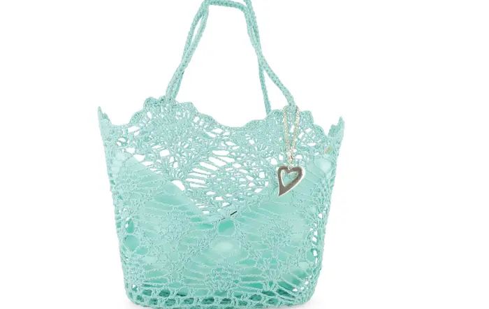 Melluso Borsa in tessuto uncinetto con tasca interna con zip colore verde tiffany