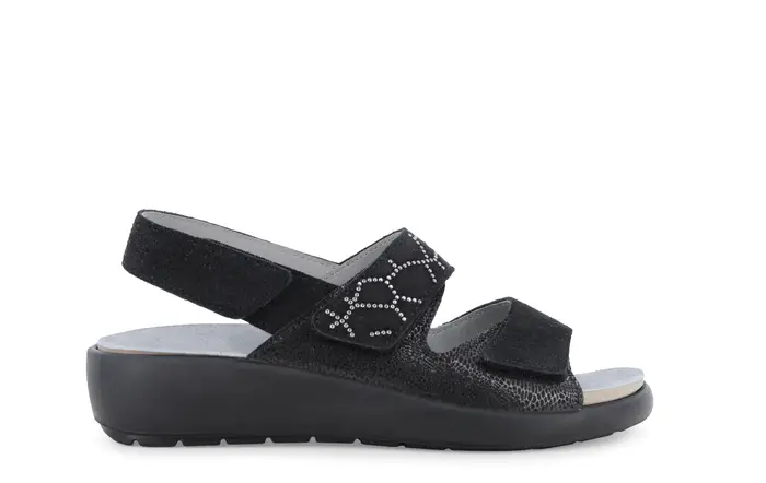 Ciabatta comoda a due fasce con cinturino e velcro nero q60239q